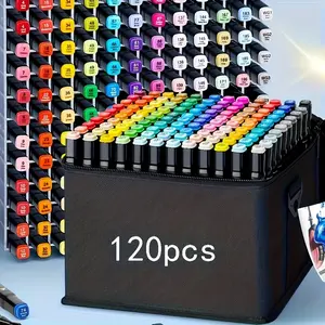 120 color double head art marker, alcohol marker, party gift, bright colors - high-end drawing pen, suitable for adult artists, suitable for sketching, coloring, highlighting, animation design.