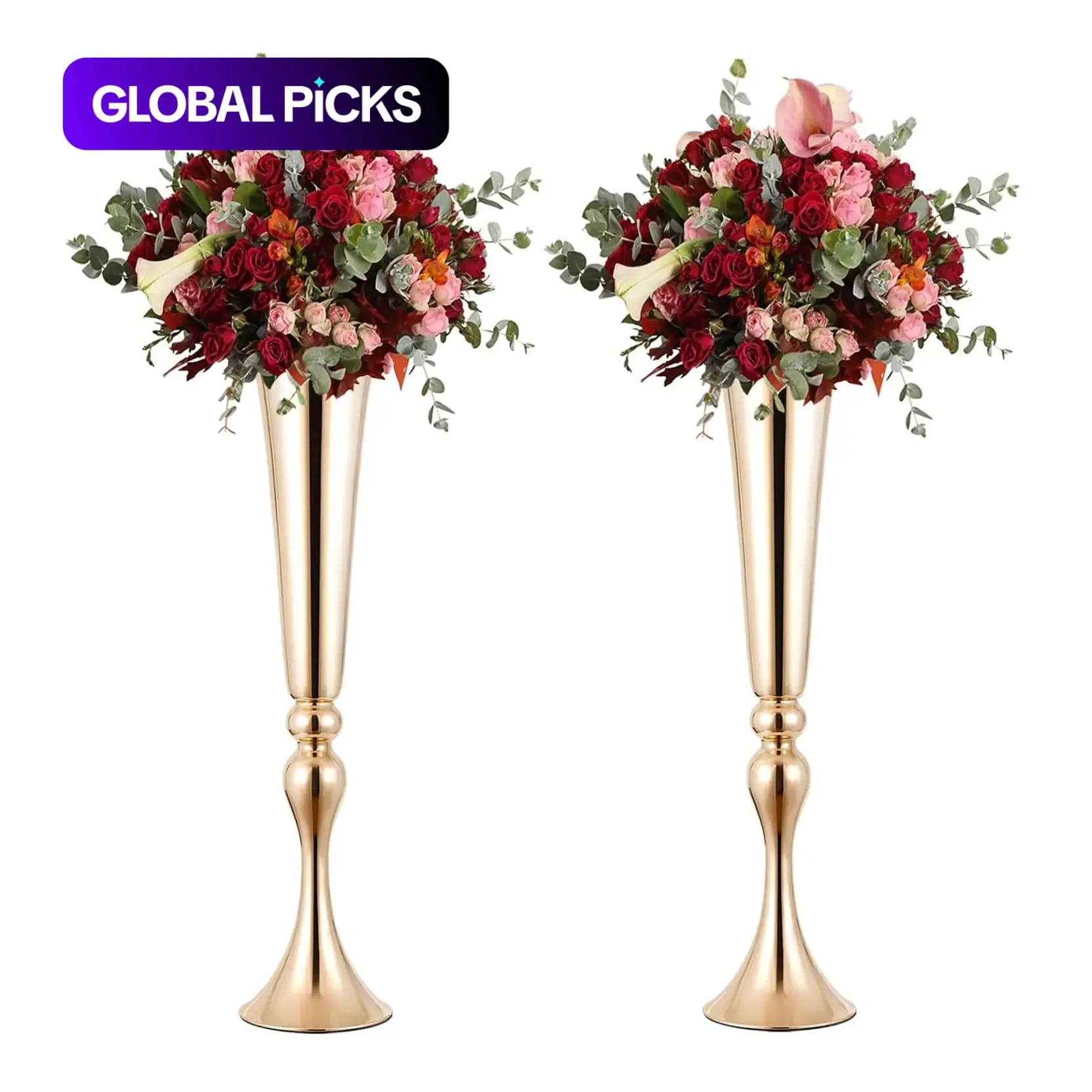 Wedding Centerpiece Vase, 2 Counts/set Elegant Metal Decorative Vase Floral Bucket Tabletop Decor, Flower Vases for Centerpieces, Centerpiece for Anniversary Ceremony Party Birthday Event Decor #GLOBAL PICKS