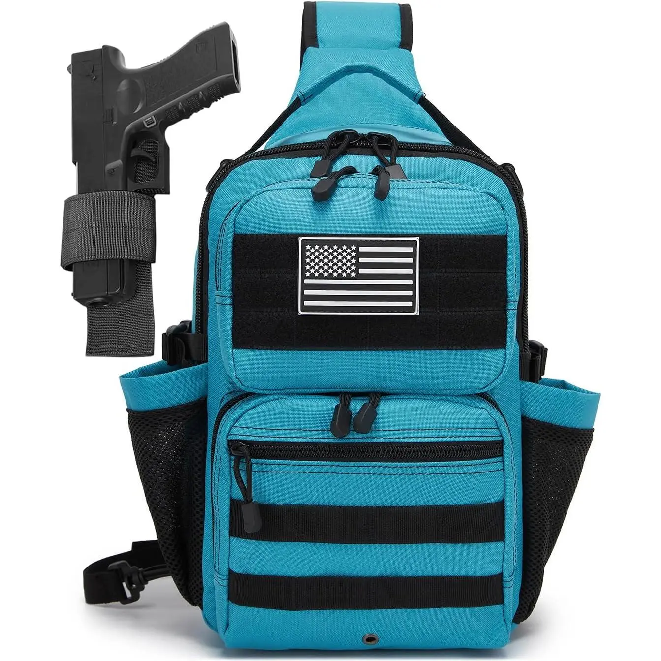 Unisex Outdoor Tactical Sling Backpack - 15L Crossbody Holster Bag with Water Bottle Holder, Radio Pouch, 6 Elastic Slots for Range Use, Adjustable