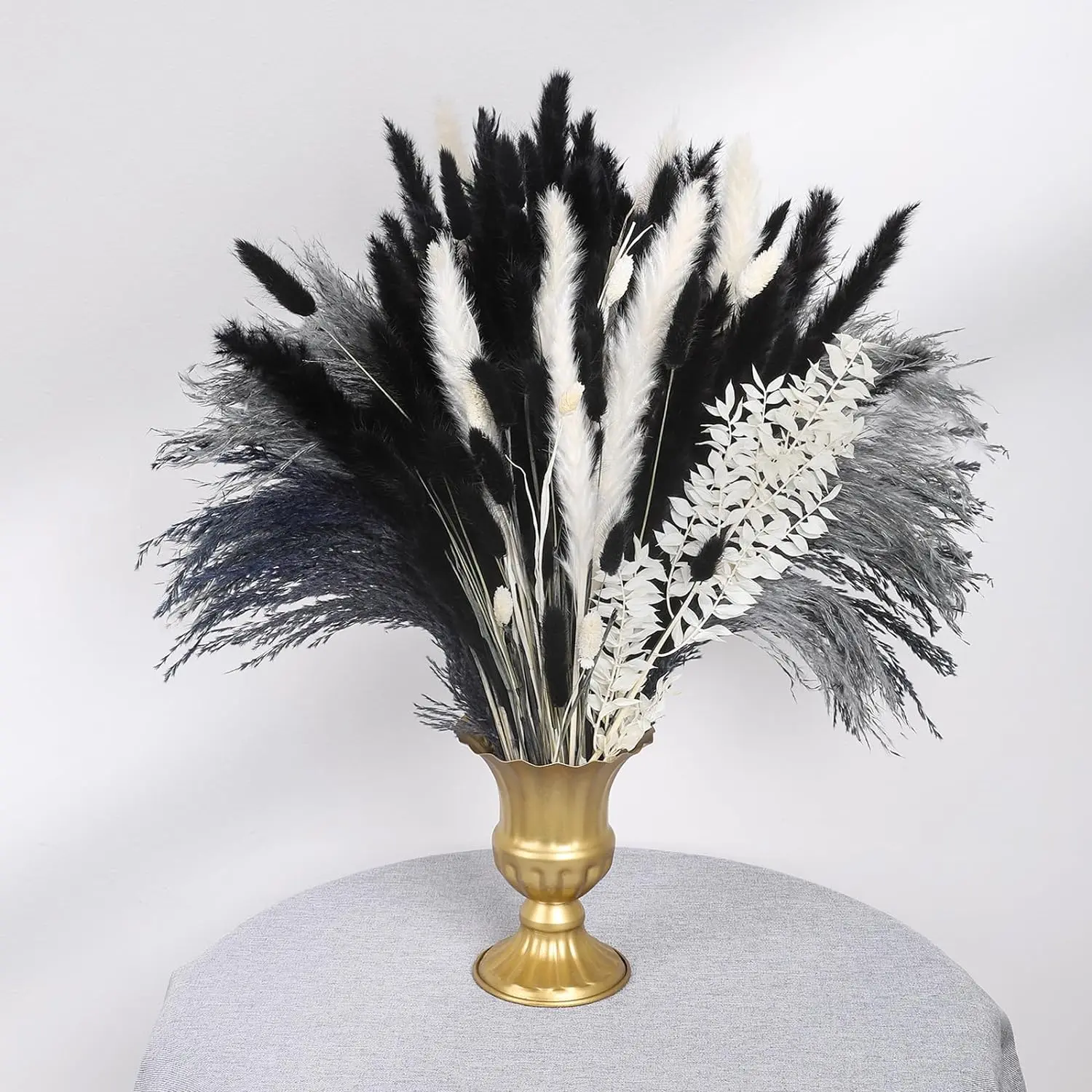 102 count Black Pampas Grass Decor, Grey White  Dried Pampas Grass Bulk, Boho  Decor Bouquet,  Dried  Decor, Wedding Floral Arrangements Table Vases Modern Decorations
