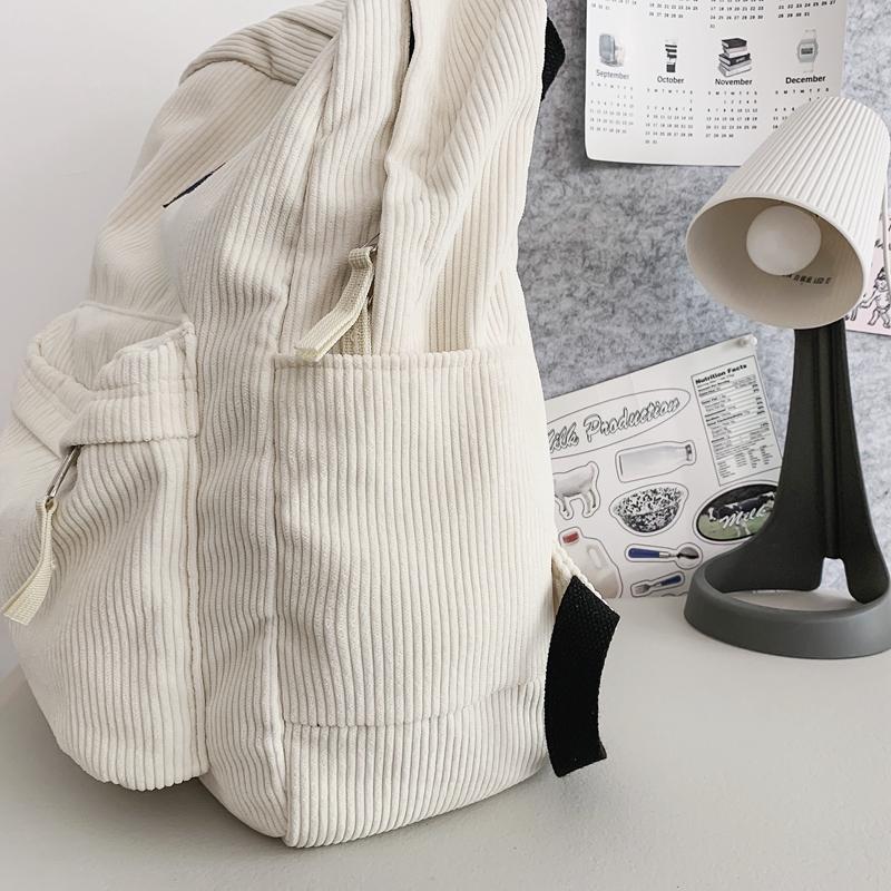 Vintage Boy Girl Corduroy Green School Bag Men Women Laptop College Backpack Cool Lady Student Fashion Female Travel BookBag New
