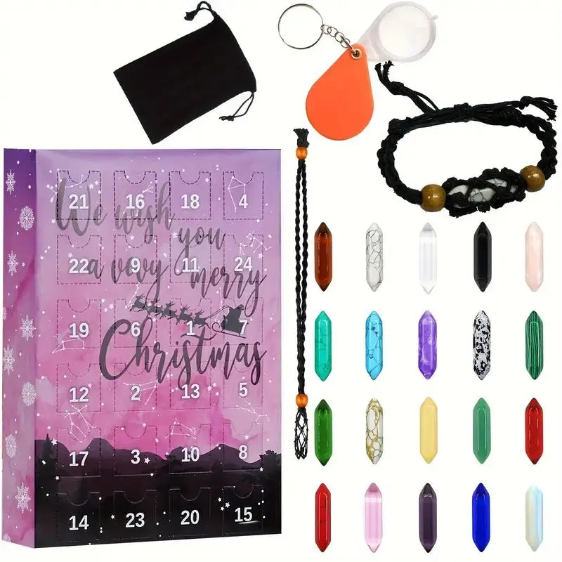 Luxury Contemporary Advent Calendar, 24-Day Countdown to Christmas, Includes Necklace Holder, Magnifying Glass, Storage Bag, Party Gift