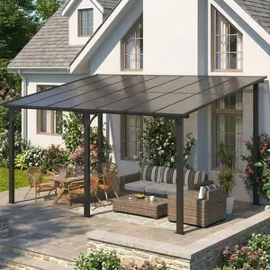 Weather-Resistant Hardtop Wall-Mounted Gazebo – 10x14ft Shelter with 6mm UV-Resistant Polycarbonate Roof, Reinforced Aluminum & Steel Frame, Sloped Design for Patio, Deck, Backyard