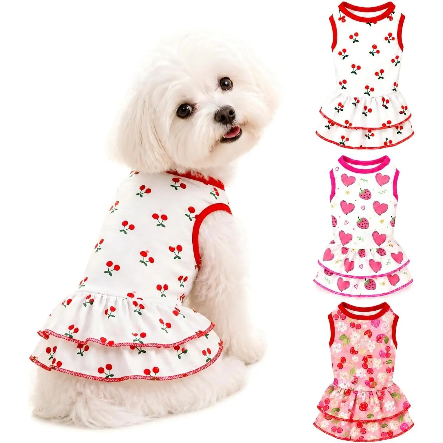 3 Pack Dog Dresses for Small Dogs, Cute Puppy Clothes Girl Dog Outfit, Lightweight Sleeveless Summer Pet Dress with Ruffle Skirt, Soft Pet Apparel for Chihuahua Yorkie Maltese Pomeranian XL