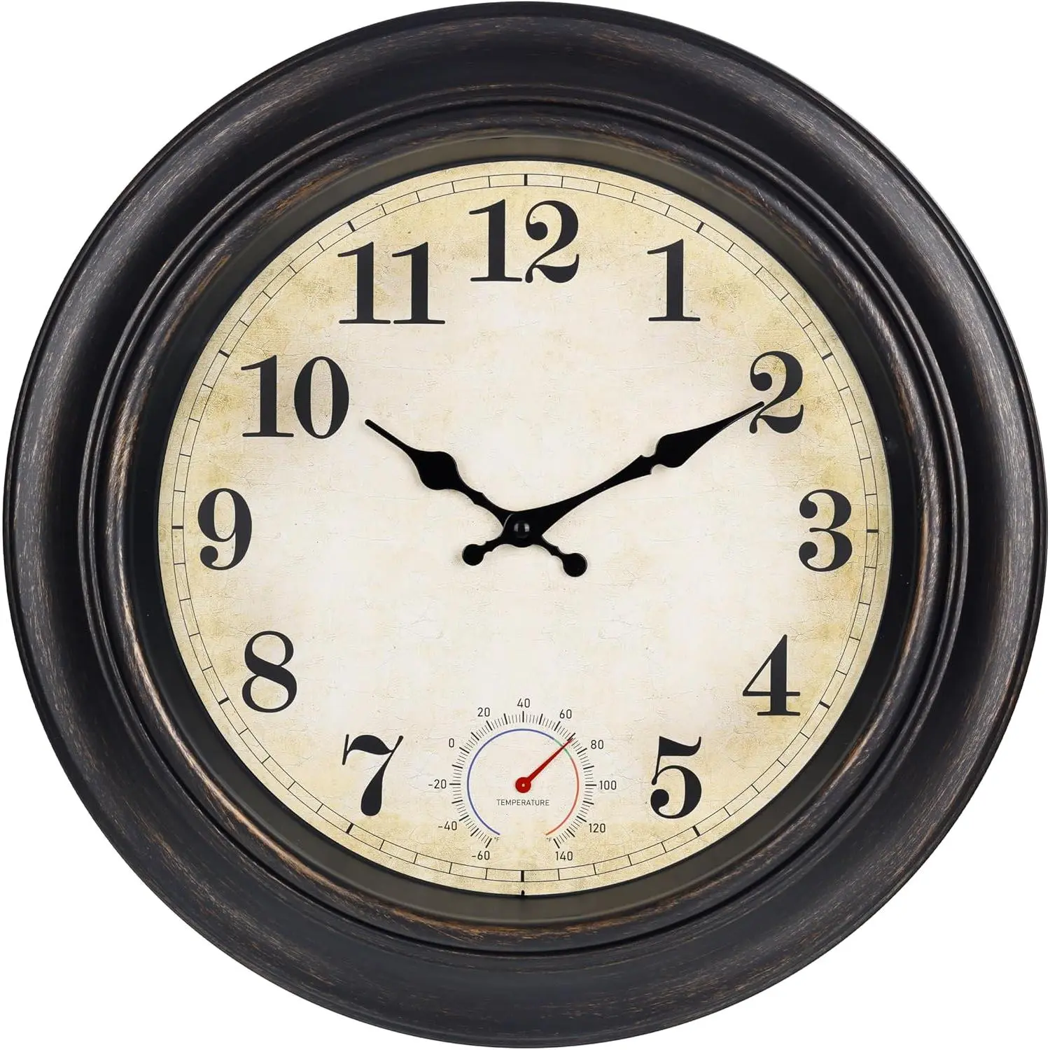 Outdoor Clocks  with Thermometer Combo  Rustic Wall Clock for Patio Pool Bathroom Kitchen(8 Inch,Bronze)