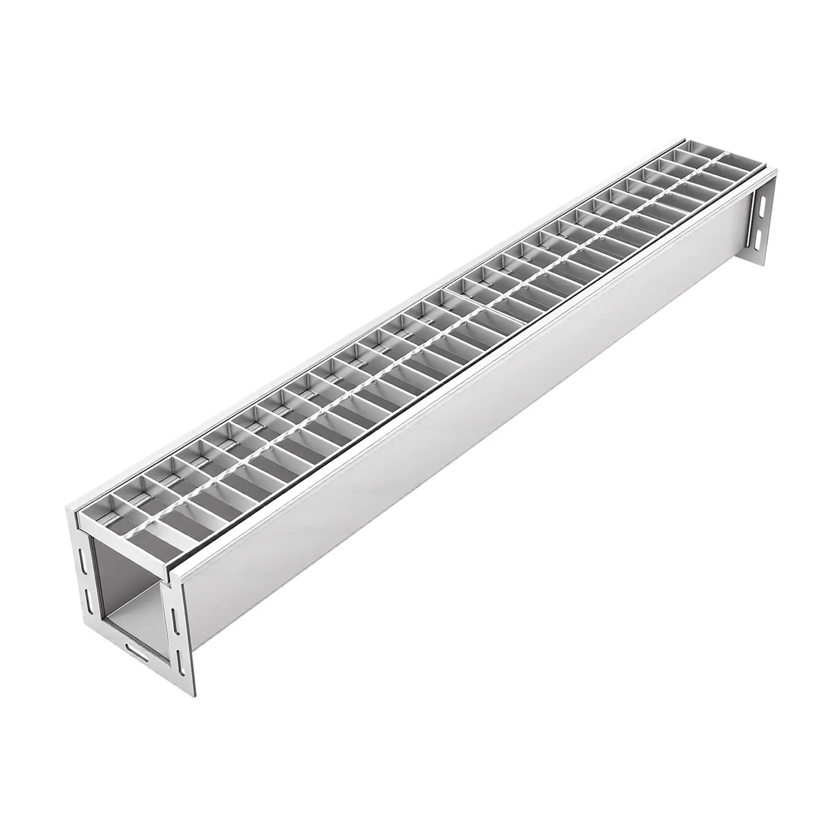 VEVOR Single Unit Stainless Steel Trench Drain, 39.3x5.8x5.5in Linear Drainage Channel with Galvanized Steel Grate, Clog-Free Outdoor System for Concrete Deck, Driveway (for DIY Users), Waterflow