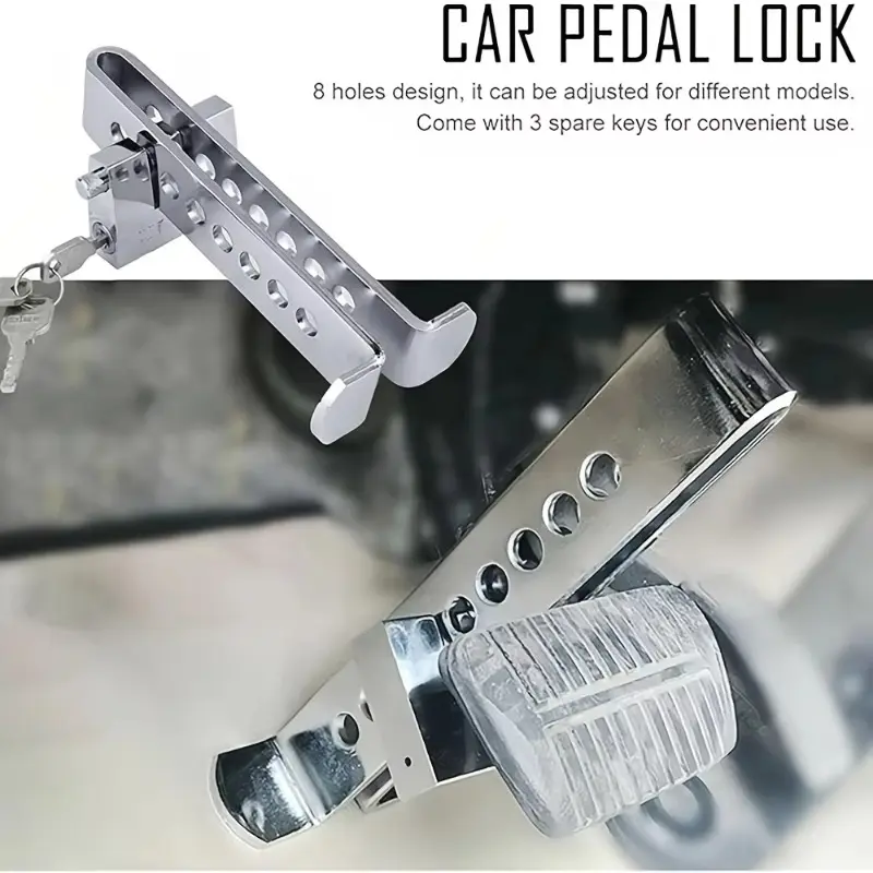 Heavy-duty Stainless Steel 8-hole Anti-theft Adjustable Brake Pedal Clutch Lock for Automobiles/SUVs/trucks and Clutches Foot Pedal Lock
