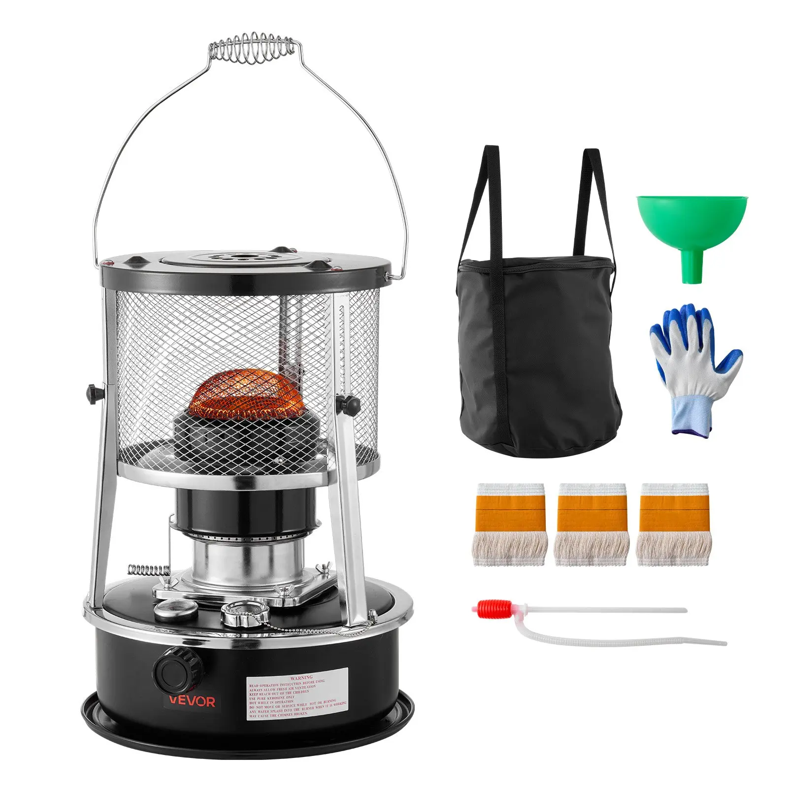 VEVOR 9000 BTU High Power Portable Kerosene Fuel Heater Stove, 2-in-1 Non-Electric Low Operating Noise Unit with Adjustable Height Flame & Easy Storage, for Home, Garage, Camping