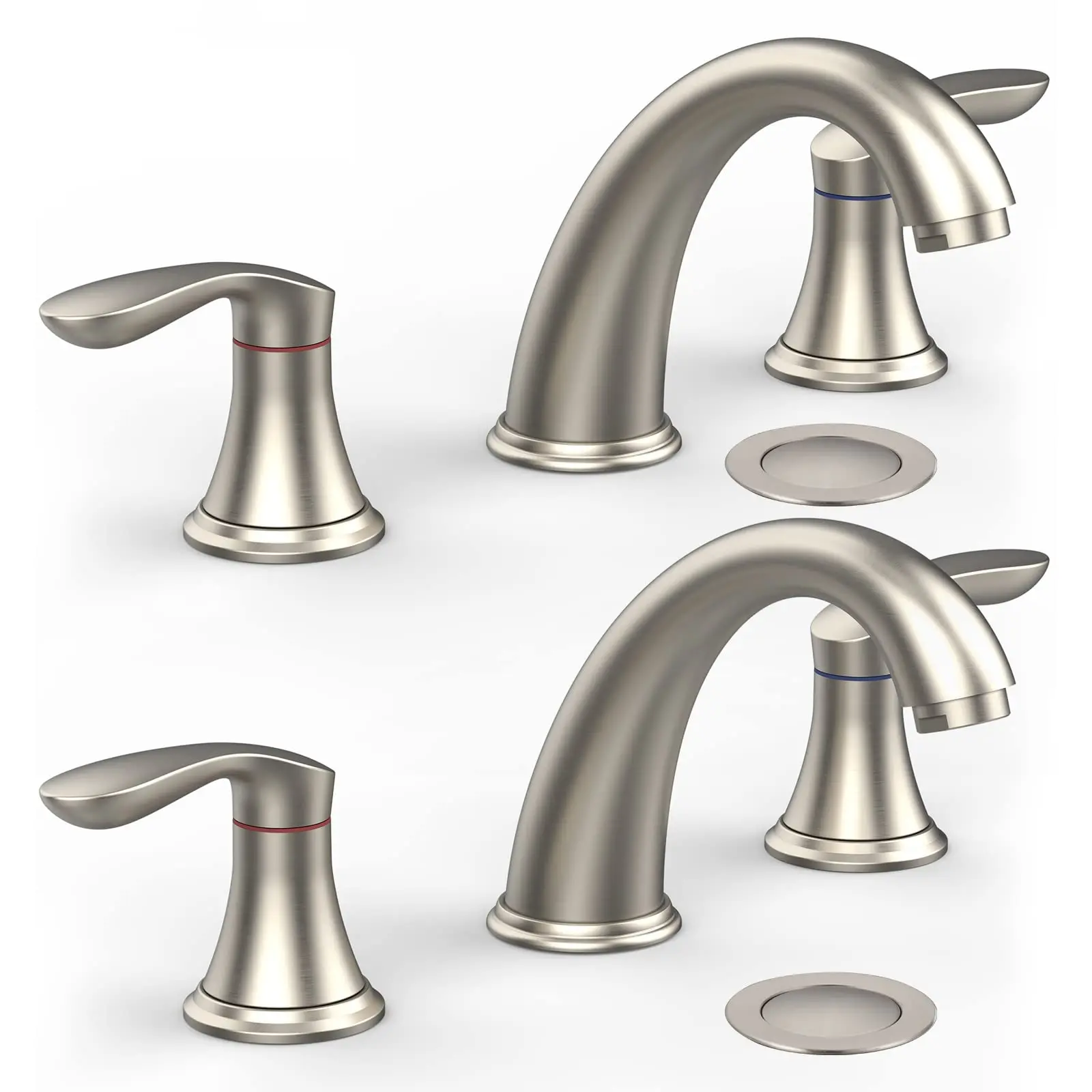 Vintage Brushed Nickel Widespread Bathroom Faucet – 3-Hole Basin Mixer Tap – Double Handle, Stainless Steel Guide-Free Hose, Pop-Up Drain