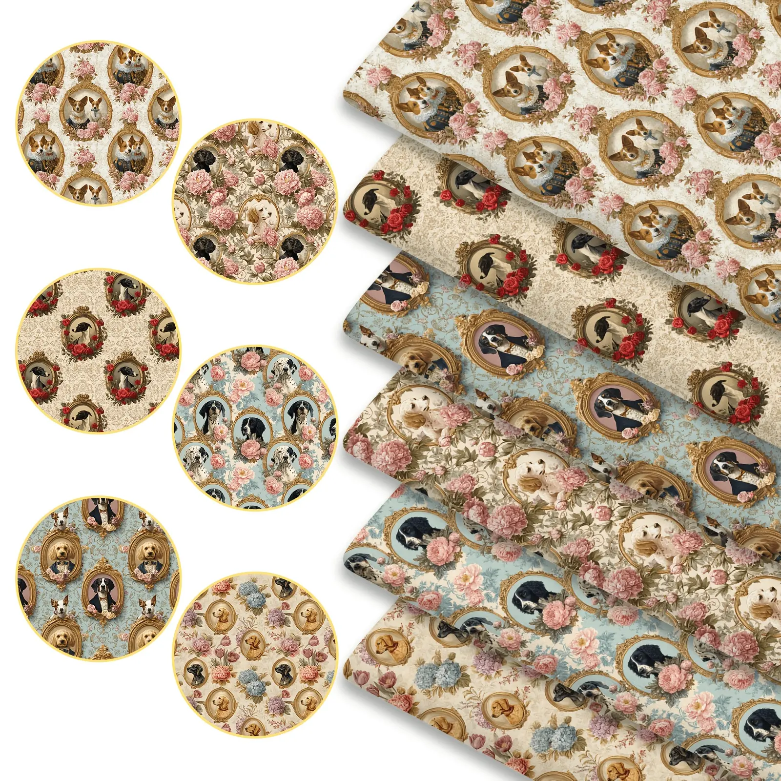1pc 50m X 150cm / 19.69in X 59.07in Vintage Dog Soft Polyester Fabric, Suitable for Patchwork Quilting, Bedding, Tablecloths, Bags, Face Masks, Hats, Headbands, Pillowcases, and Other DIY Fabric Projects
