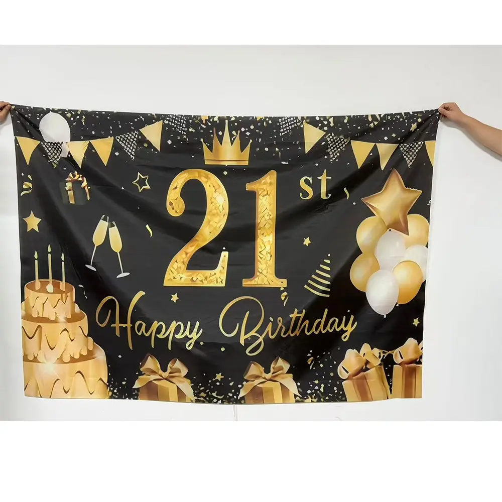 21st Birthday Background Banner, Decorative Banner, 1 Count Happy Birthday Party Background, Indoor & Outdoor Decoration Supplies for Home Party, Ornaments, Birthday Backdrop, Birthday Party Decorations, Party Decorations Banners, Party Decor Design