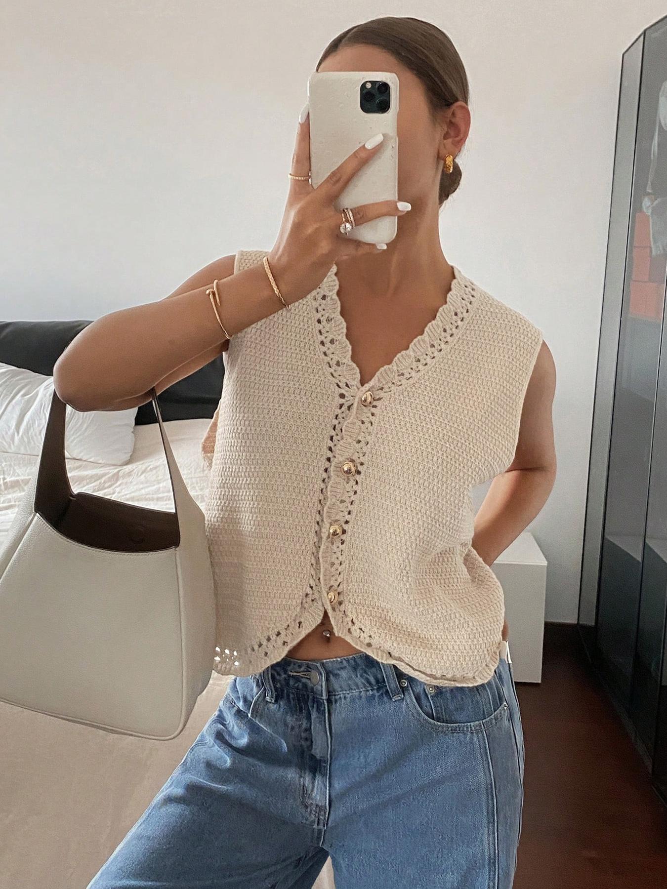 Women's Plain Sweater Vest, Casual Sleeveless Knit Top for Summer, Fashion Women's Knitwear for Daily Wear