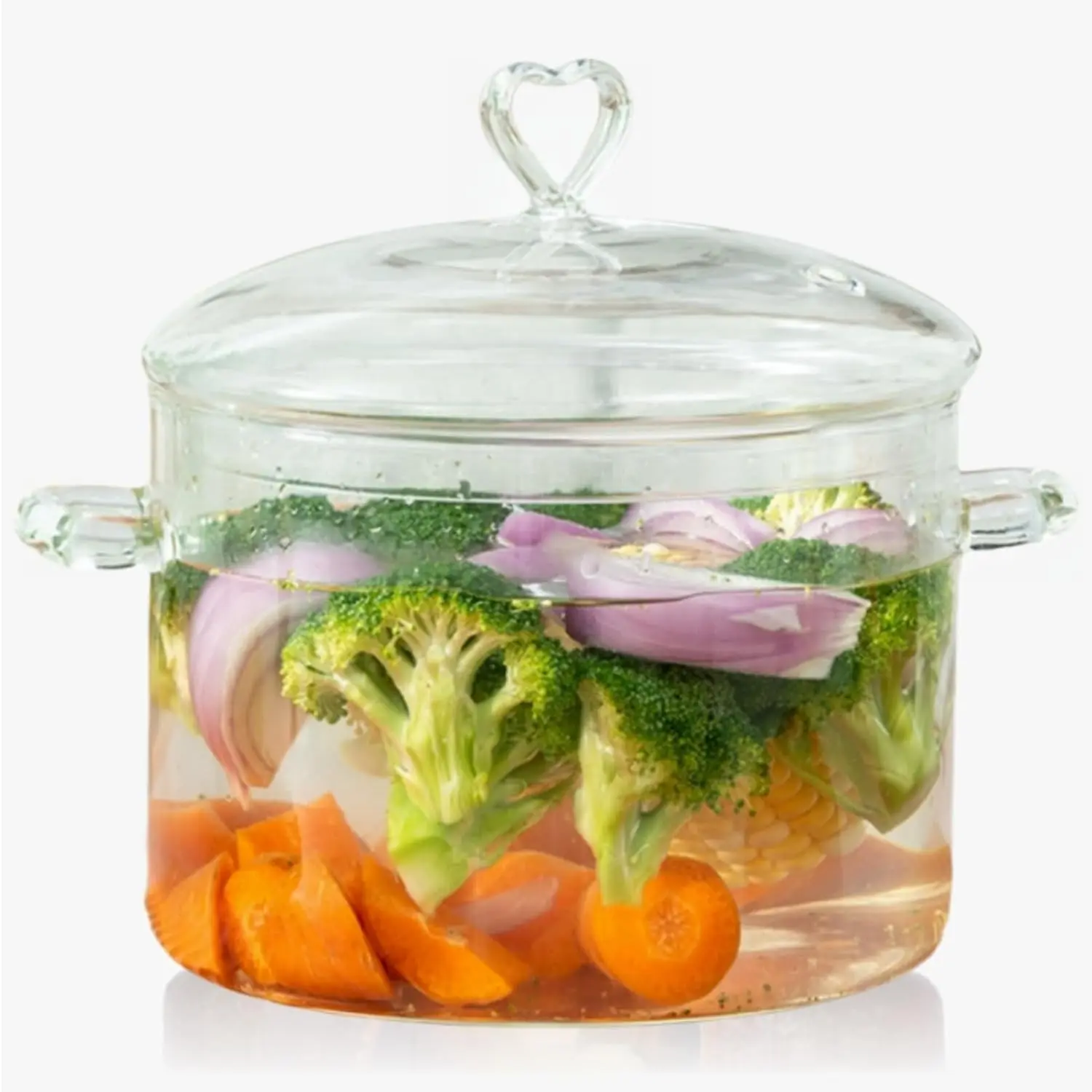 Transparent 4L (4.2Qt/4000ml) Glass Cookware Pot with Smooth Heart-Shape Lid, Heat-Resistant, High Thermal Conductivity for Energy Savings, Safe for Dishwasher, Oven, Gas & Electric Stoves, Ideal for Soups, Pasta