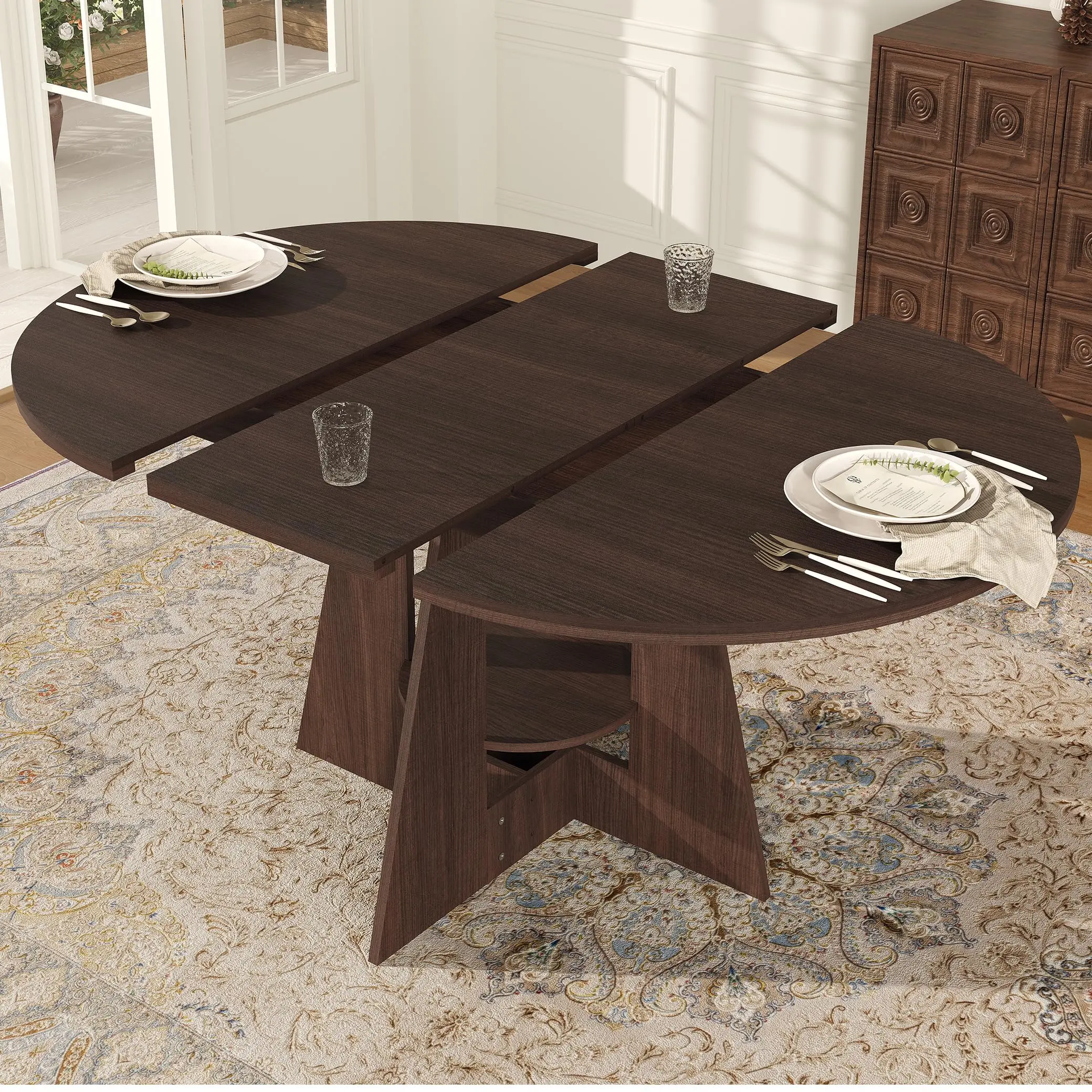 GAOMON Extendable Dining Table - Farmhouse Style, Adjustable from 43.3" Round to 59" Oval, Fits 4-8 People, Versatile Kitchen & Dining Room Furniture