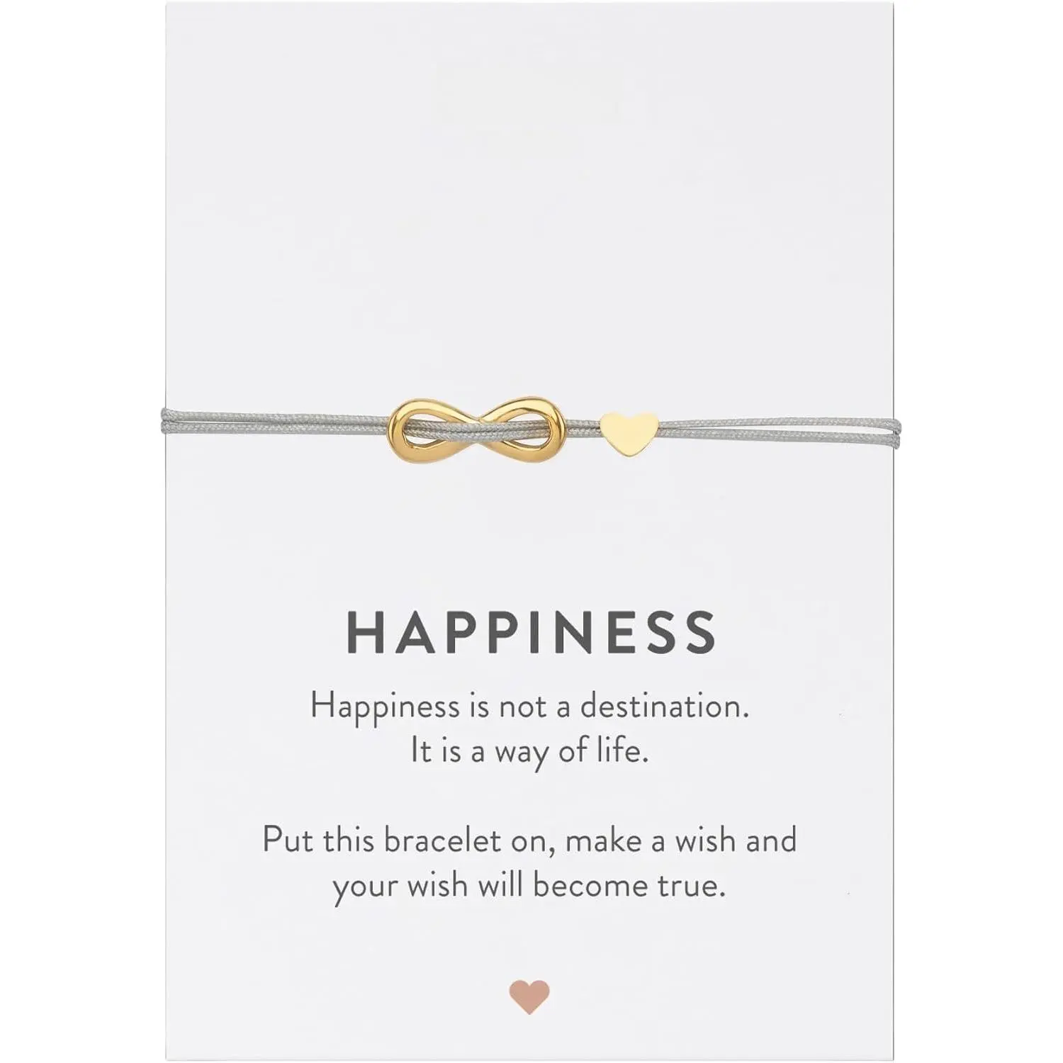 Handcrafted Minimalist Modern Filigree Bracelet - Adjustable Size, All Seasons Fashion Accessory Lucky Charm with Heart, Life Tree, Infinity, Anchor, Mandala, Flower Pendants & Happiness Card, Beige/Black Textile Band