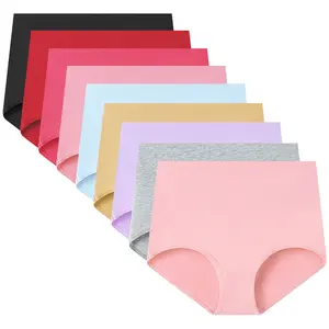 Women's Underwear, Plus Size High Waist Cotton Panties with Tummy Control and Butt Lifting, Solid Color 9-Piece Pack, Womenswear And Underwear