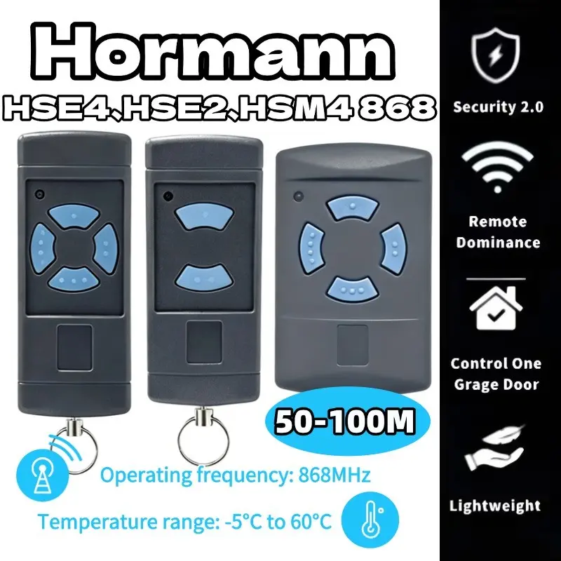 Hormann Garage Door Remote Control, Universal Wireless Remote for Hse2/hse4/hsm4, 868mhz Rolling Code, 50-100m Range, Two-Key Four-Key Options