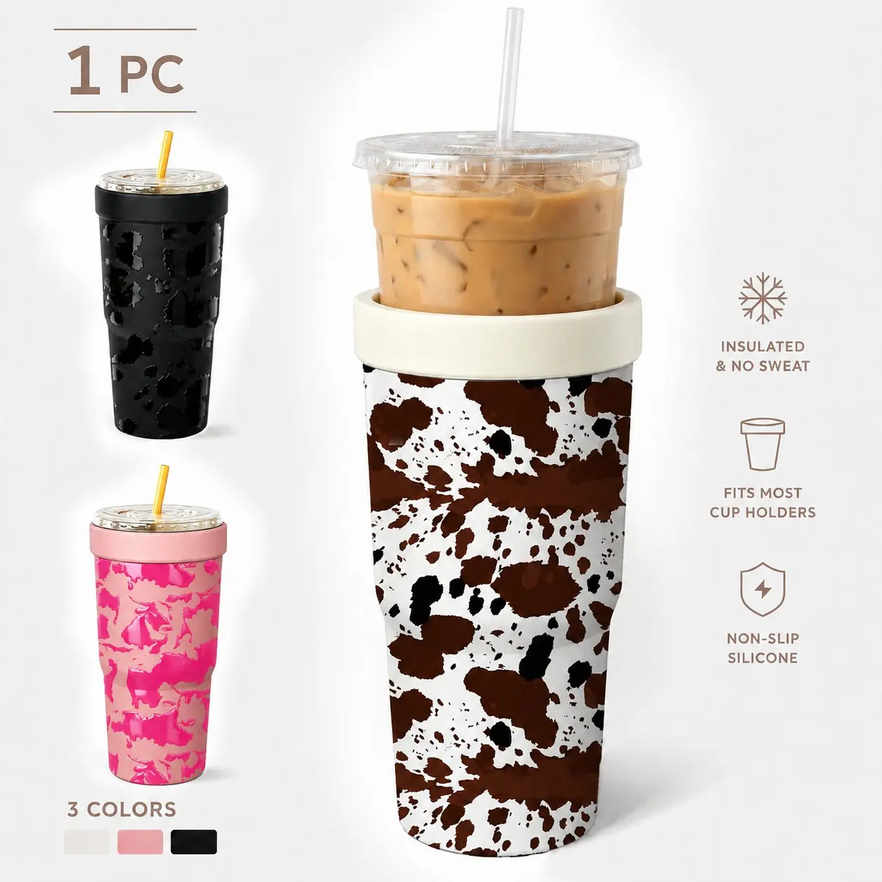1 Pc 32oz Black & White Cow Print 2-in-1 Insulated Can Cooler, Insulated Drinkware, Includes Tumbler Lid, Converts to 32oz Travel Tumbler, Double Wall Vacuum Stainless Steel, Fits 16-24oz To-Go Coffee & Bubble Tea Cups, Perfect for Christmas & Daily Use