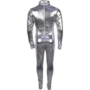 Boy Girls Halloween Costumes Kids Metallic Unitard Long Sleeve Shiny Zentai Suit Tight Jumpsuit Flat Hands Flat Feet Bodysuit