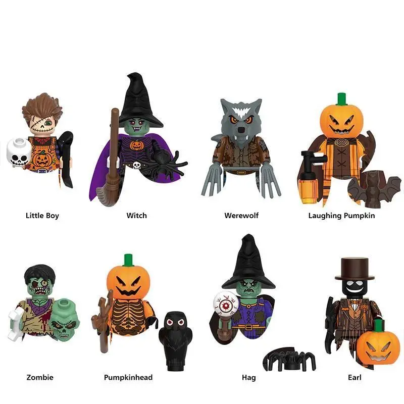 2026 Hot ABS Plastic Werewolves Zombie Pumpkinhead Minifigures Building Blocks Set with Brooms, Skulls, Bats - Collectibles Action Figures for Halloween, Ages 14+ Toys & Hobbies