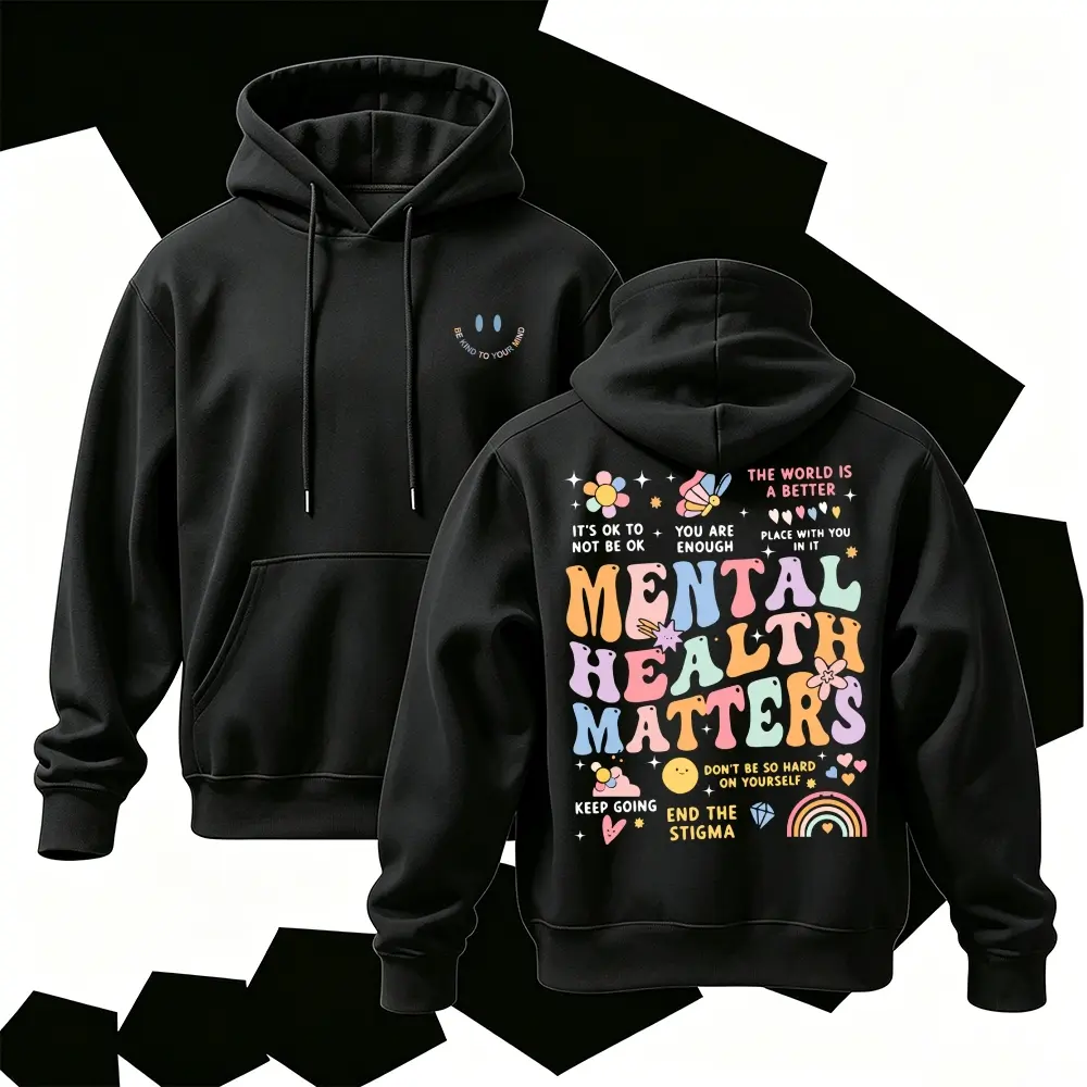 Mental Health Matters Hoodie | 100% Cotton Soft Breathable Pullover | Cute Pastel Graphic Inspirational Aesthetic Sweatshirt Men Women