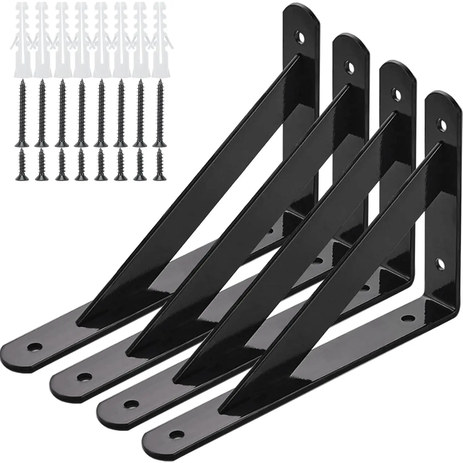 Duty Shelf Brackets, 8 in X 5 in Wall Mount L Steel Bracket for Floating Shelf, Black, 4 Pack