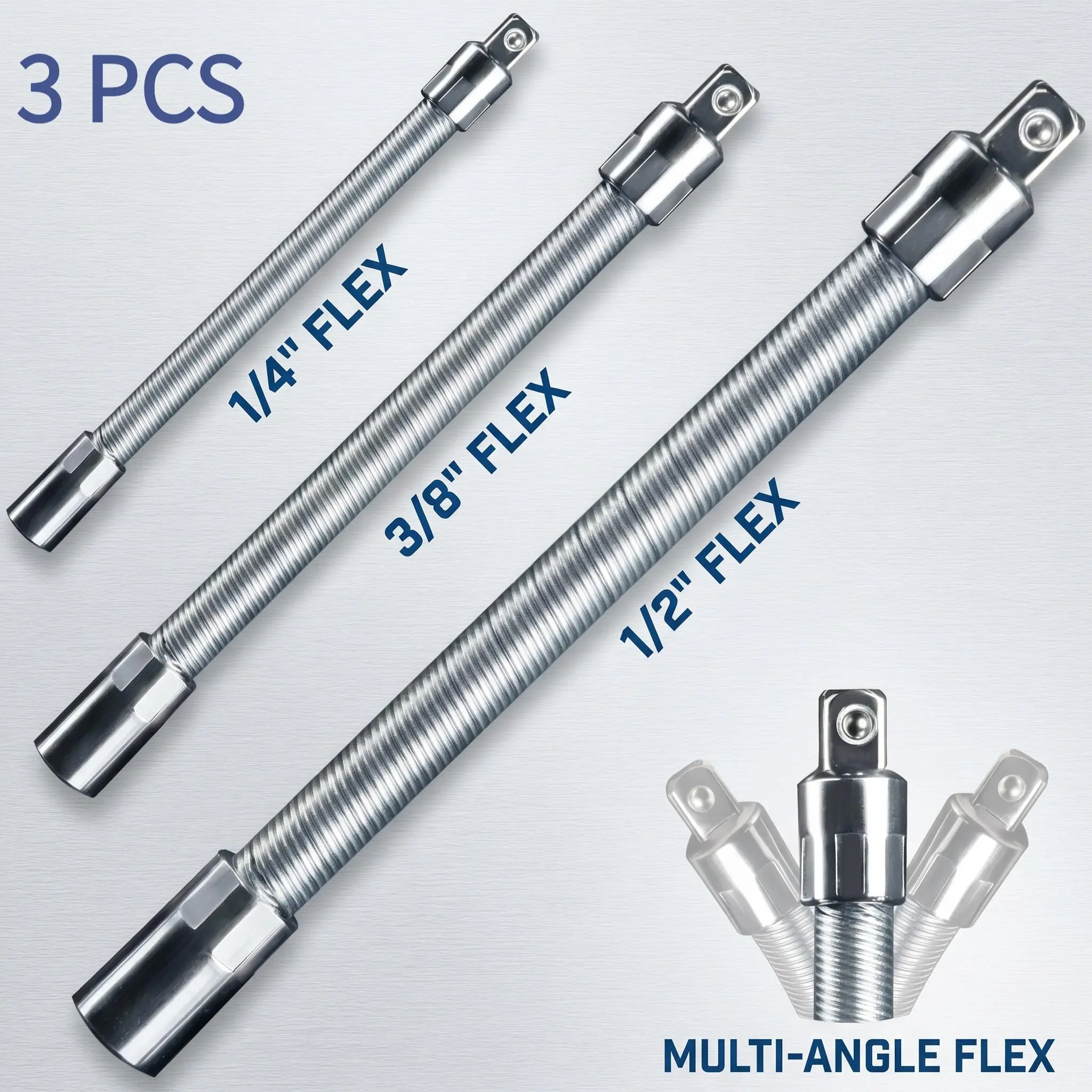 1/2, 3/8, 1/4 Inch Socket Ratchet Wrench Set - 3 Bendable Shafts, Wrench Extender Tool, Connecting Rod - Automotive Car Repair Tools for Home & Car Maintenance-YY1