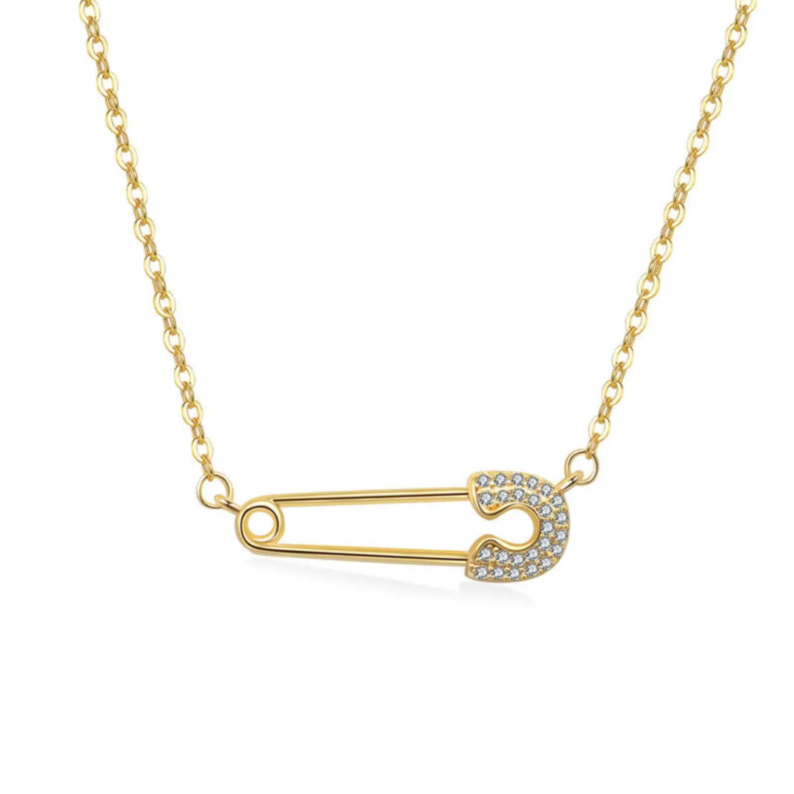 Safety Pin Necklace for Women, Elegant Sideways Cubic Zirconia Bling Pendant on a Dainty Paperclip Choker, Punk Streetwear Gift, Bling Necklace, Female, Sparkling Stones