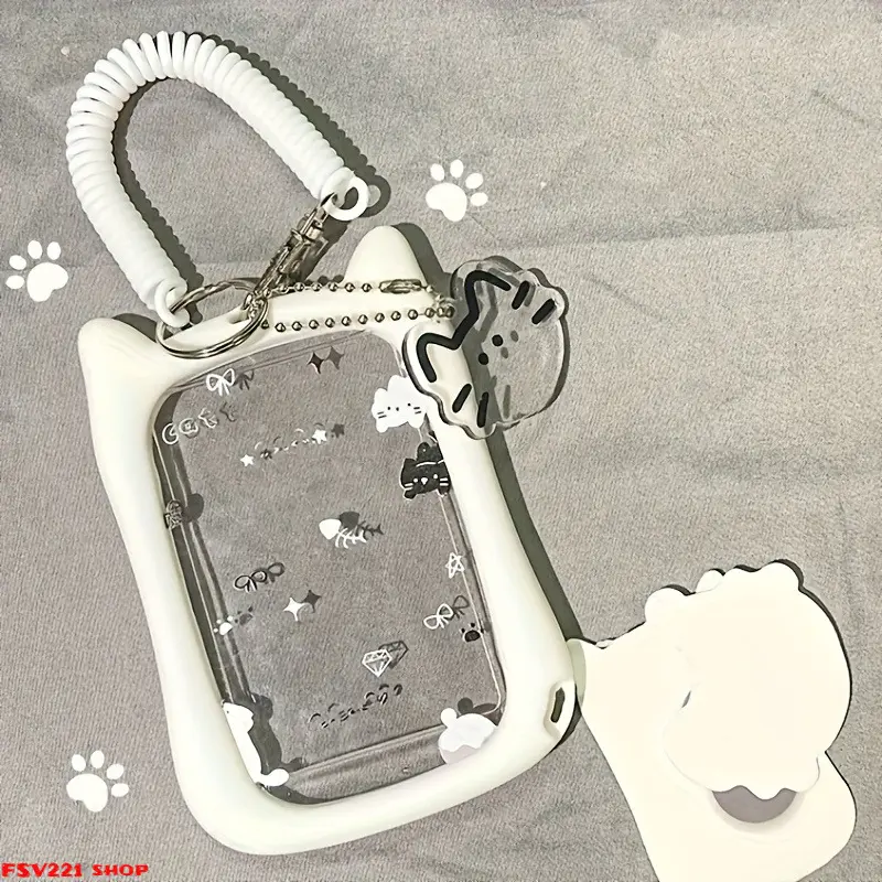 2D cute cat design card bag with keychain, perfect for student bus cards, subway cards and campus ID cards - durable and stylish ID case, a must for students | Silicone case campingessentials