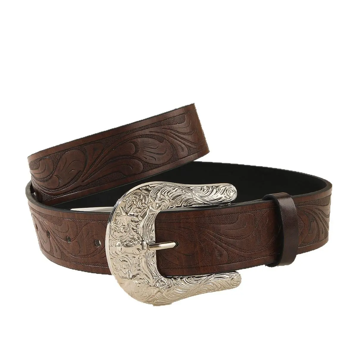 Tooled Leather Belt with Engraved Silver Buckle, a Vintage Western Style Fashion Accessory for Men and Women, Western Accessories, Belts