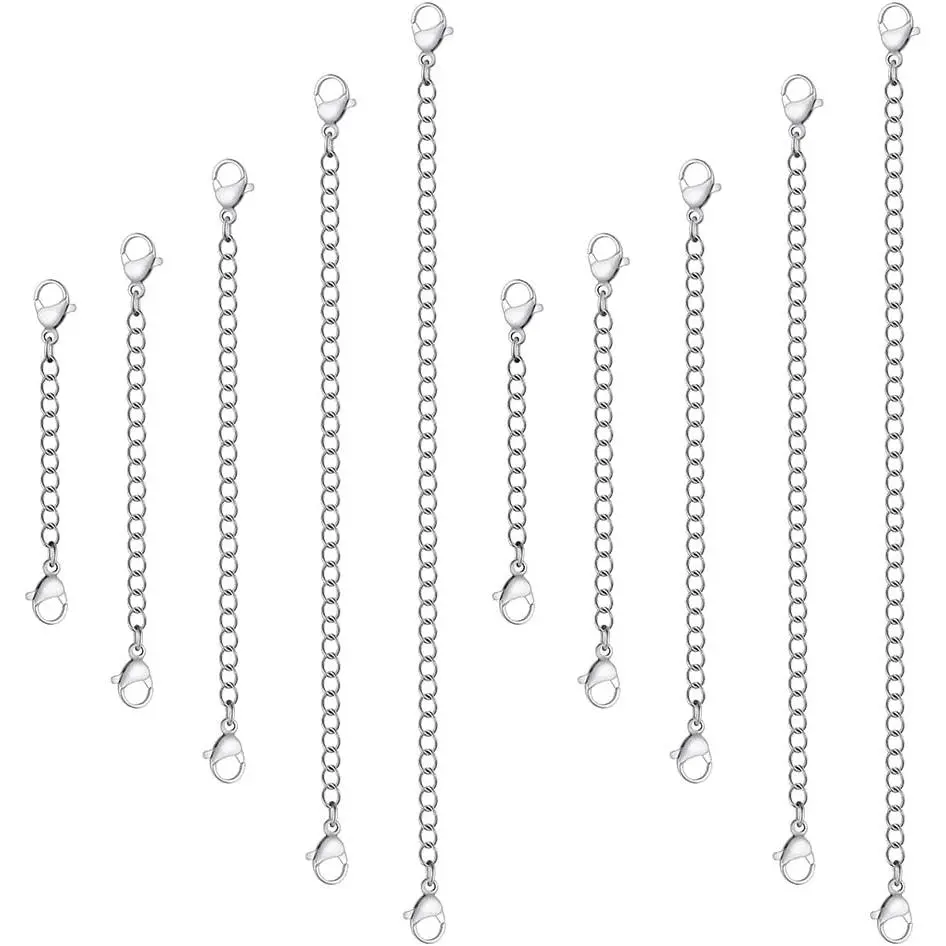 10 count Stainless Steel Necklace Extender Chain Links,  Necklace Extenders for Bracelet Anklet Stainless Steel Chain Extenders for  Making 2in 3in 4in 5in 6in (10 )