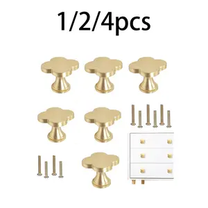 Brass Clover Handle Set, Cabinet Pulls, Single Hole Zinc Alloy Handles, Kitchen Closet Bathroom Decorative Door Knobs