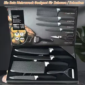 FORICOM 6-Piece Black Kitchen Knife Set, Razor Sharp Stainless Steel Nonstick Chef Knife Block Set with Scissors and Peeler, Rust-Resistant Cooking Knife Set for Home Meal Prep