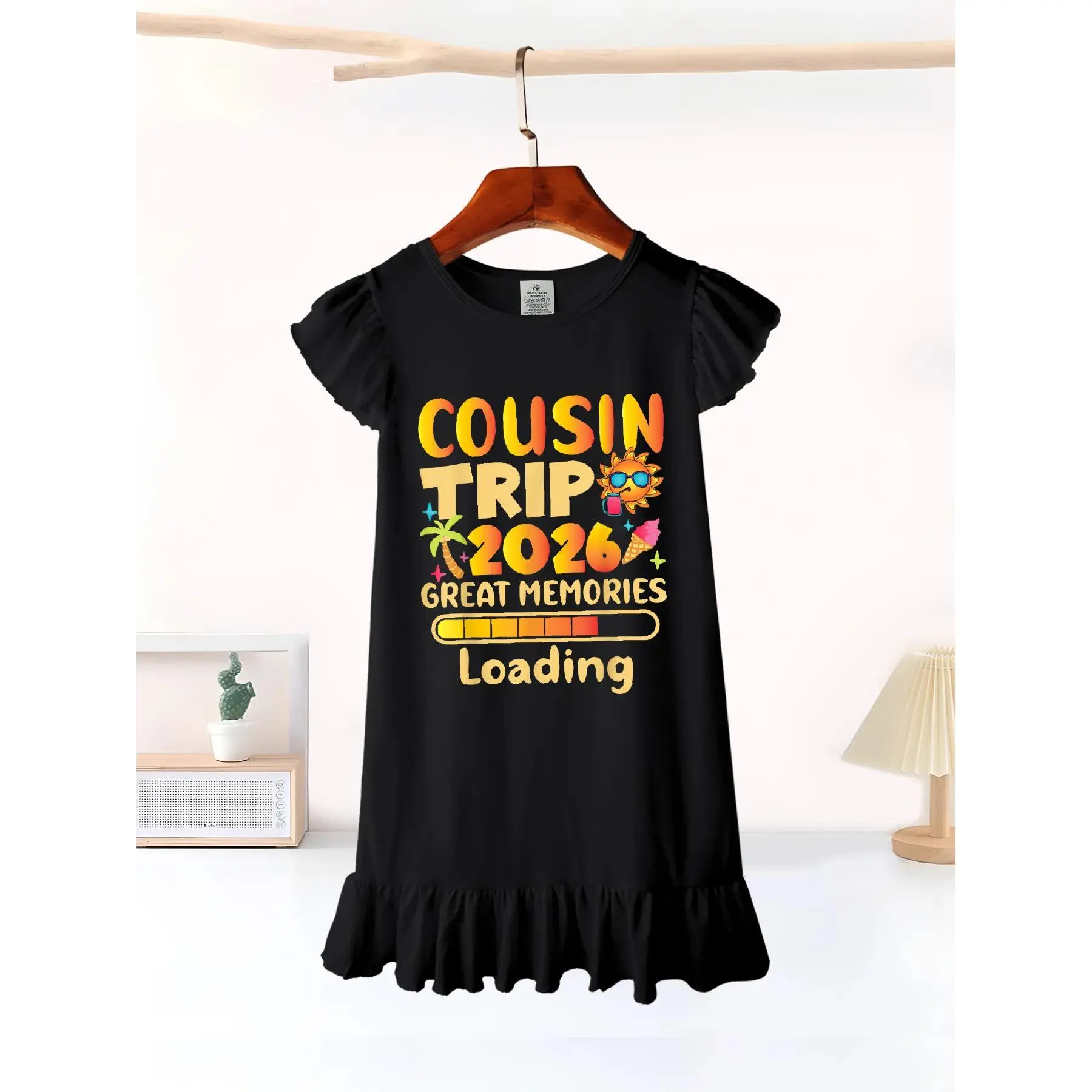 Cousin Trip 2026 Family Reunion Girls' Summer Flutter Sleeve Casual Dress - Soft, Durable, Easy-Care, Ideal for School & Outdoor Activities - Local warehouse