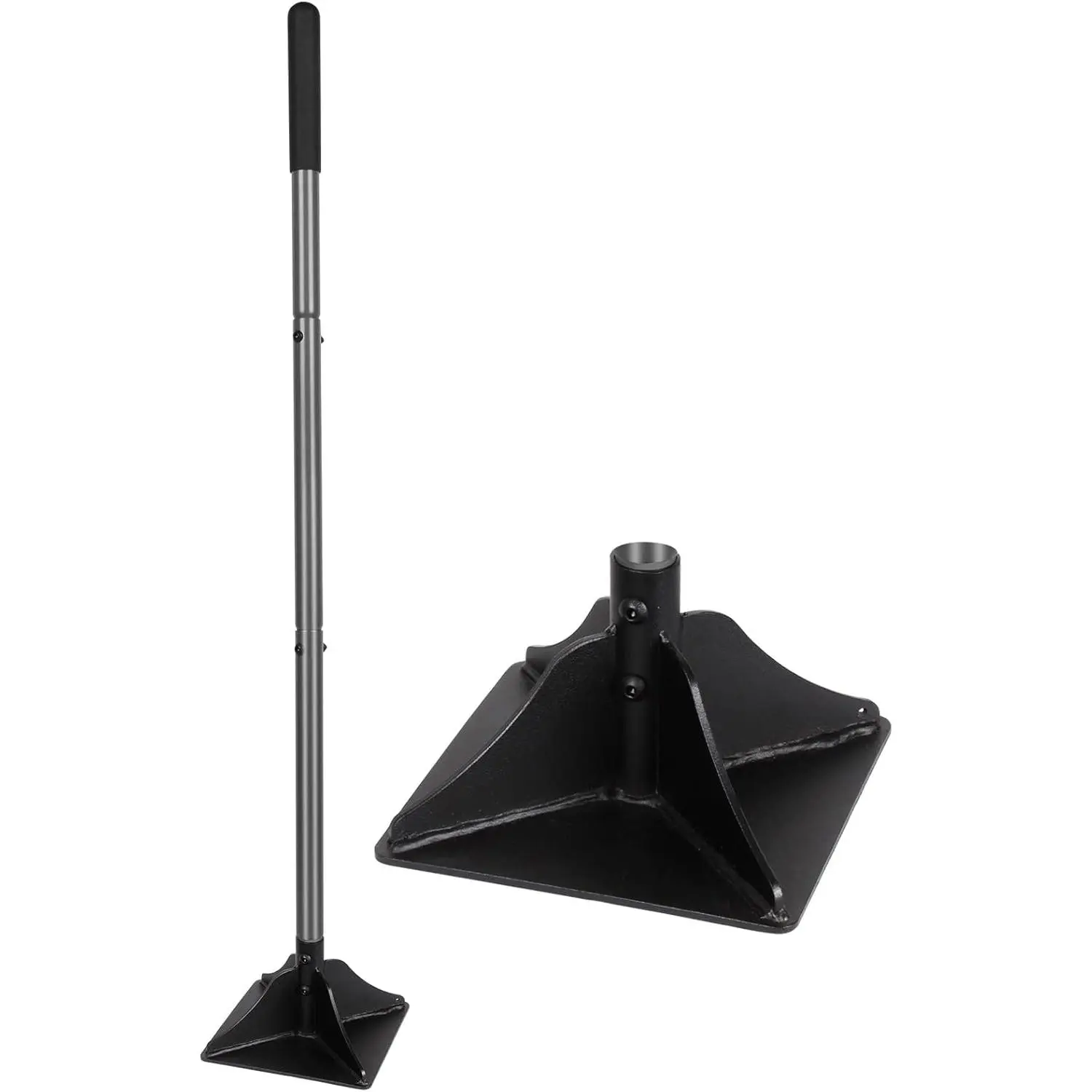 All-Steel Heavy-Duty Garden Tamper, 48in Handle with Rubber Grip, 8x8in Size for Leveling Ground Gravel and Installing Pavers, 48 Inch Handle