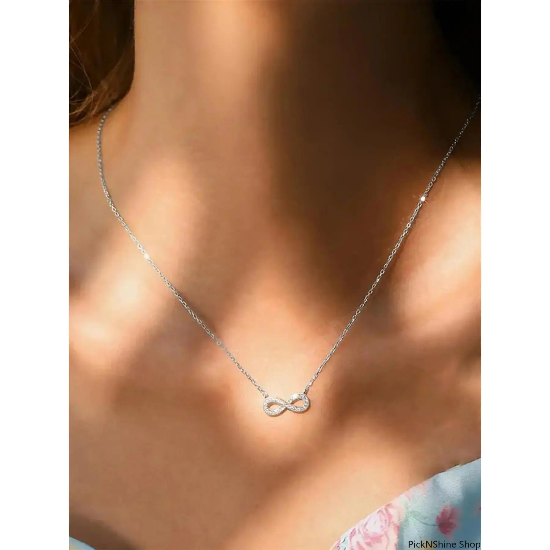Female 2026 Silver-Tone Micro-Pave Synthetic Cubic Zirconia Infinity Pendant Necklace, Dainty Minimalist Chain, Elegant All-Seasons Fashion Accessory for Daily Wear & Gifting, Cubic Zirconia Necklaces