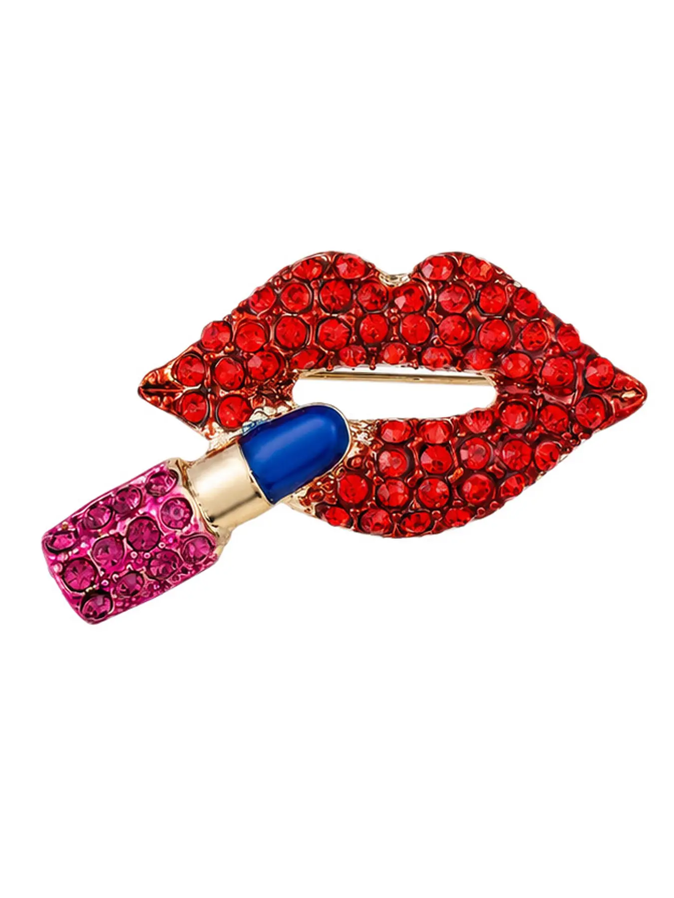 Rhinestone Lips Lipstick Brooch Favored by Stylish Girls, Korean Trendy Alloy Red Full Rhinestone Corsage Lapel Pin for Women