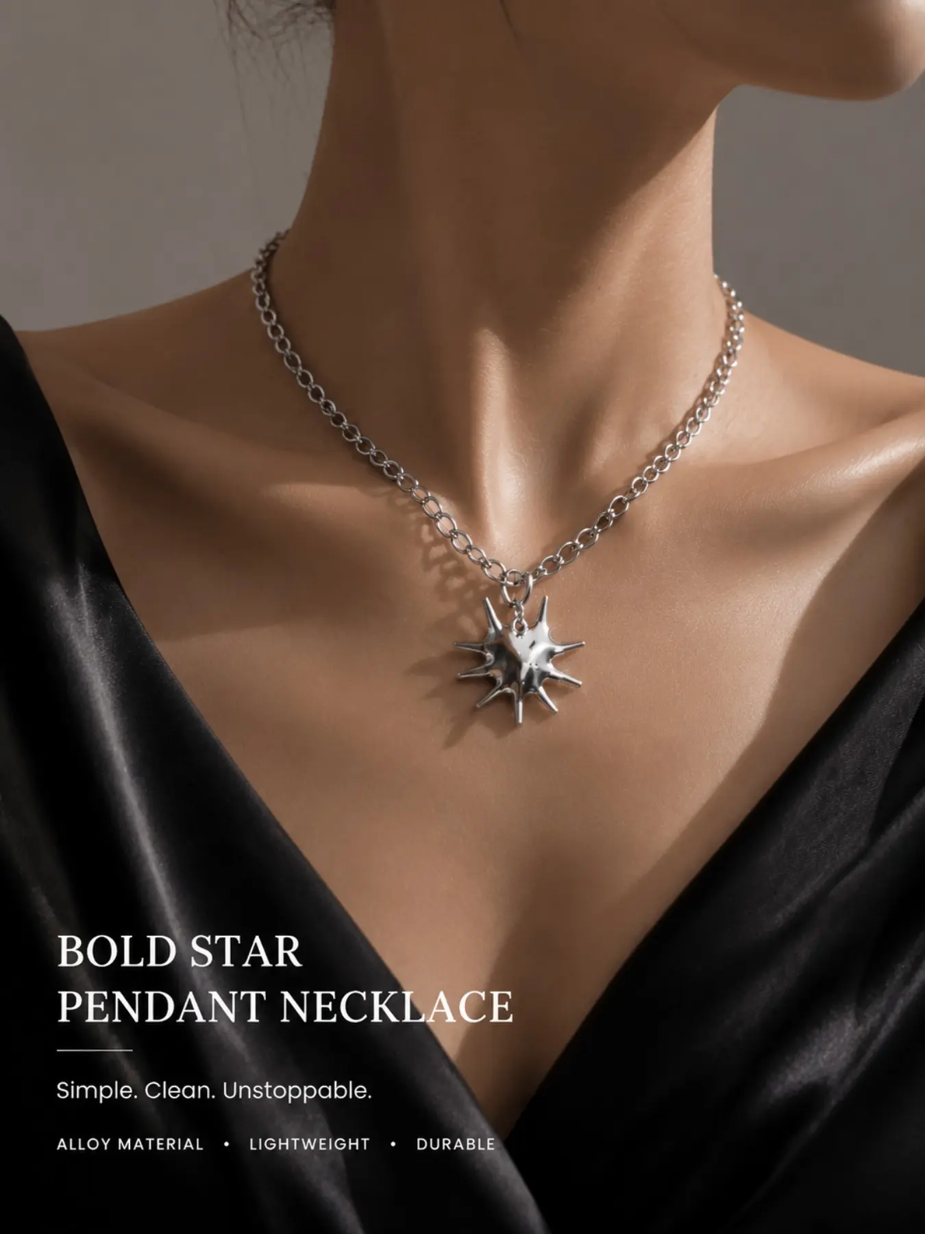 Vintage Silver Color Chunky Thick Chain Spike Heart Pendant Alloy Necklace, Dark Punk Collarbone Chain, Unique Jewelry for Bold Style Chain Necklaces