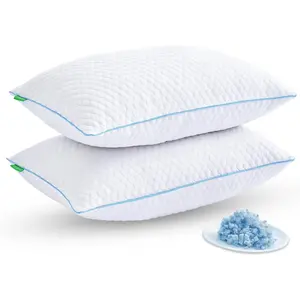 Shredded Memory Foam Pillows for Sleeping 2 Pack - Cooling Bed Pillows Standard Size Set of 2 - Firm Pillow for Side and Back Sleepers Adjustable Gel Pillow with Removable Cover