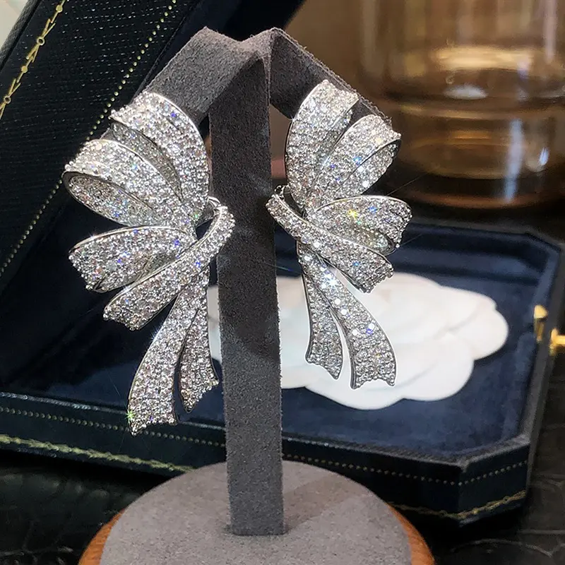 Bow Stud Earrings for Women, Y2K Aesthetic Zircon Earrings, Dainty Ribbon Bow Jewelry, Cute Sparkly Statement Earrings for Girls, Feminine Accessories for Date Night, Party, Wedding & Everyday Wear