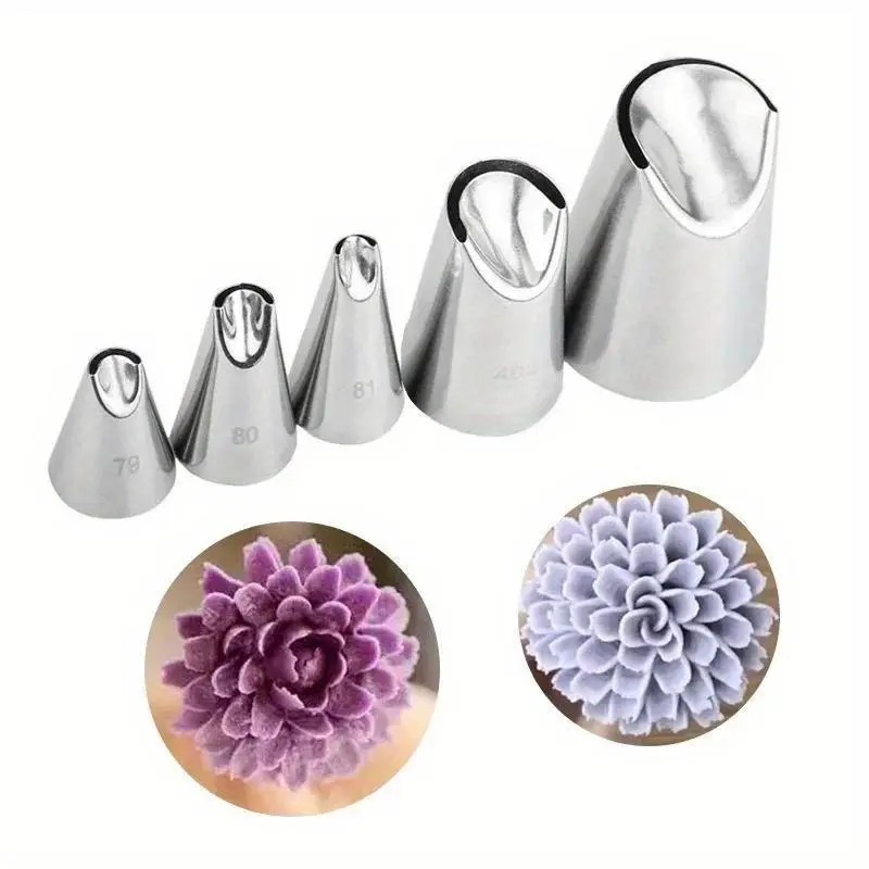 5Pcs of chrysanthemum Nozzle Icing Piping Pastry Nozzles kitchen gadget baking accessories Cake Decoration Supplies Making cake decoration tools Cake Decorating