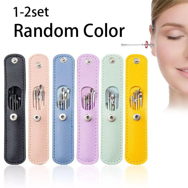 Stainless Steel Ear Cleaning Tool Set, Earwax Removal Kit, Includes Spiral Scraper and Spring Spoon, Portable with PU Case, Durable and Safe