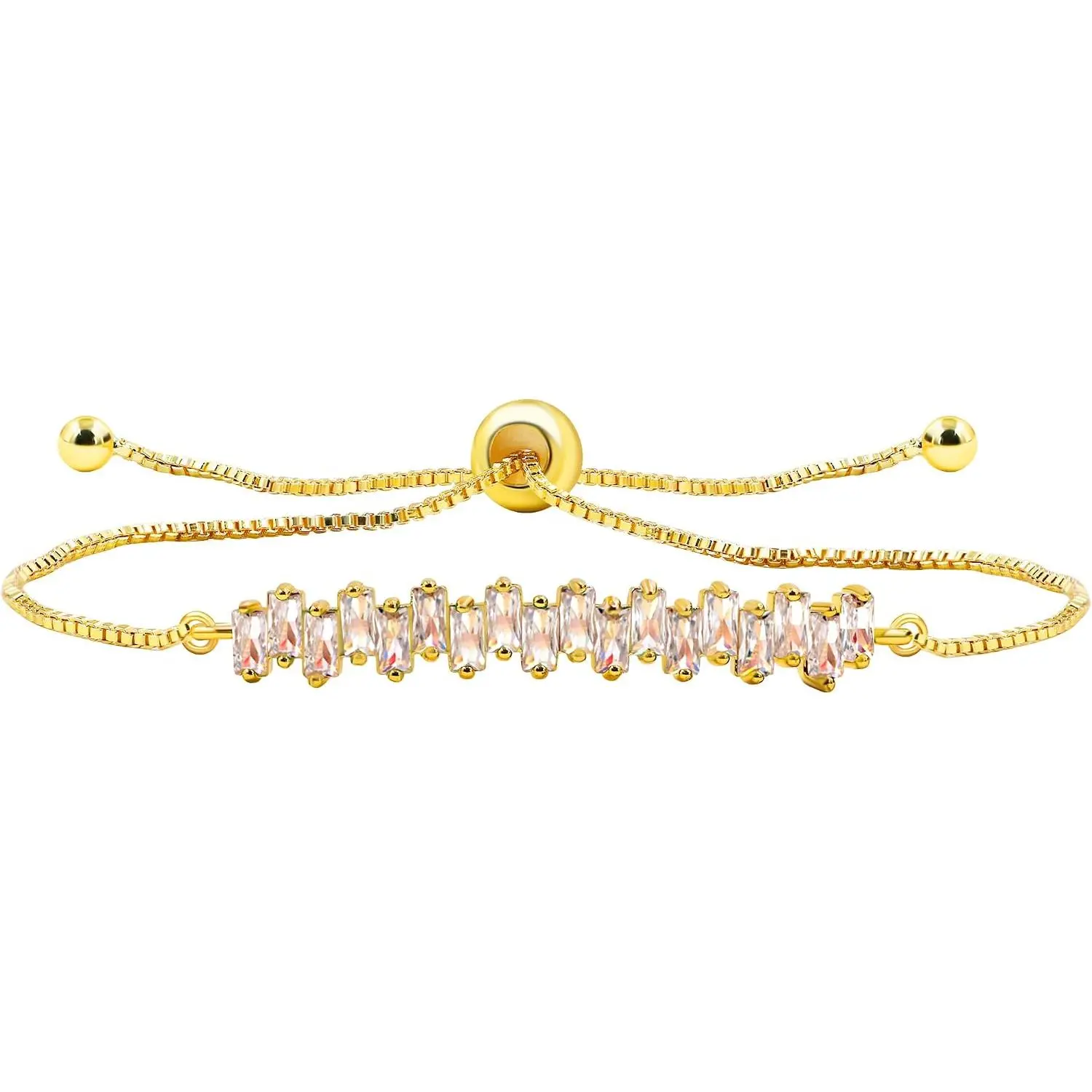 Plated Adjustable Slider Chain Ankle Bracelet Rectangle Cubic Zirconia Tennis Bracelet Valentines  Gifts for Women
