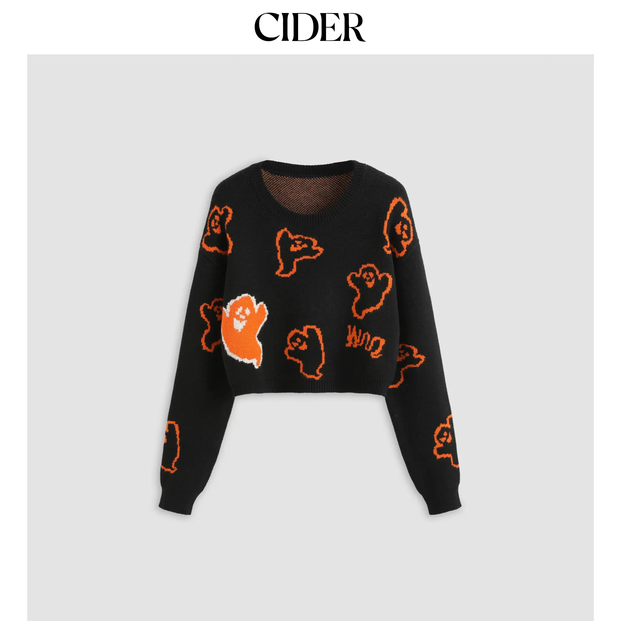 Cider [size 2-10] Halloween Round Neck Ghost Long Sleeve Crop Sweater