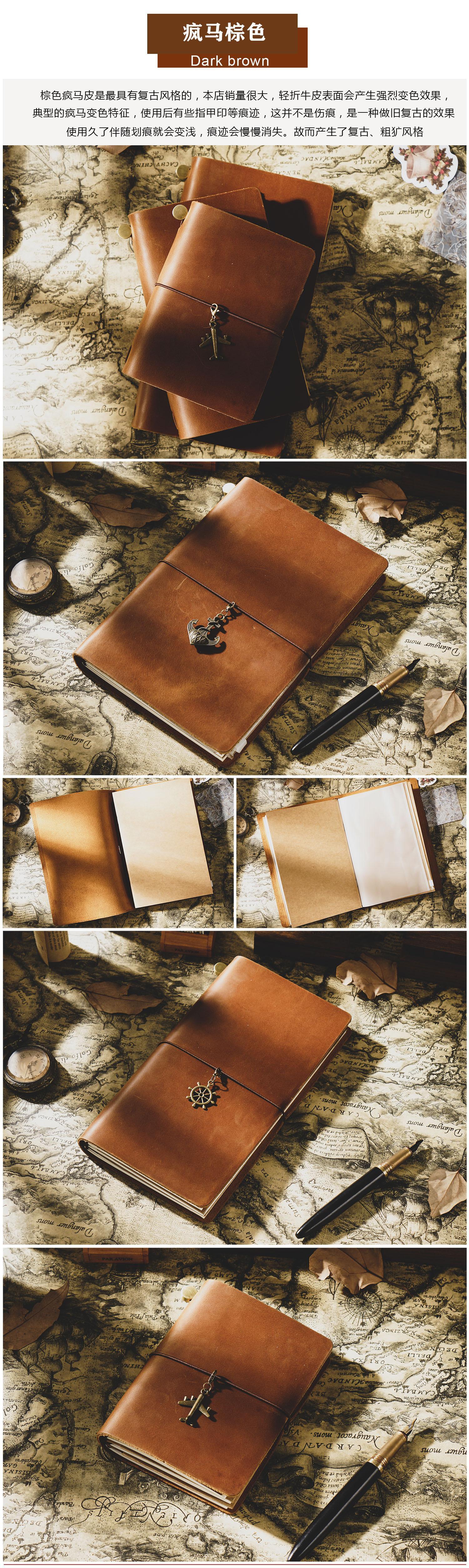 AIGUONIU Leather Notebook Handmade Vintage Cowhide Diary Passport Size TN Travel Notebook Cover Journal Sketchbook Planner