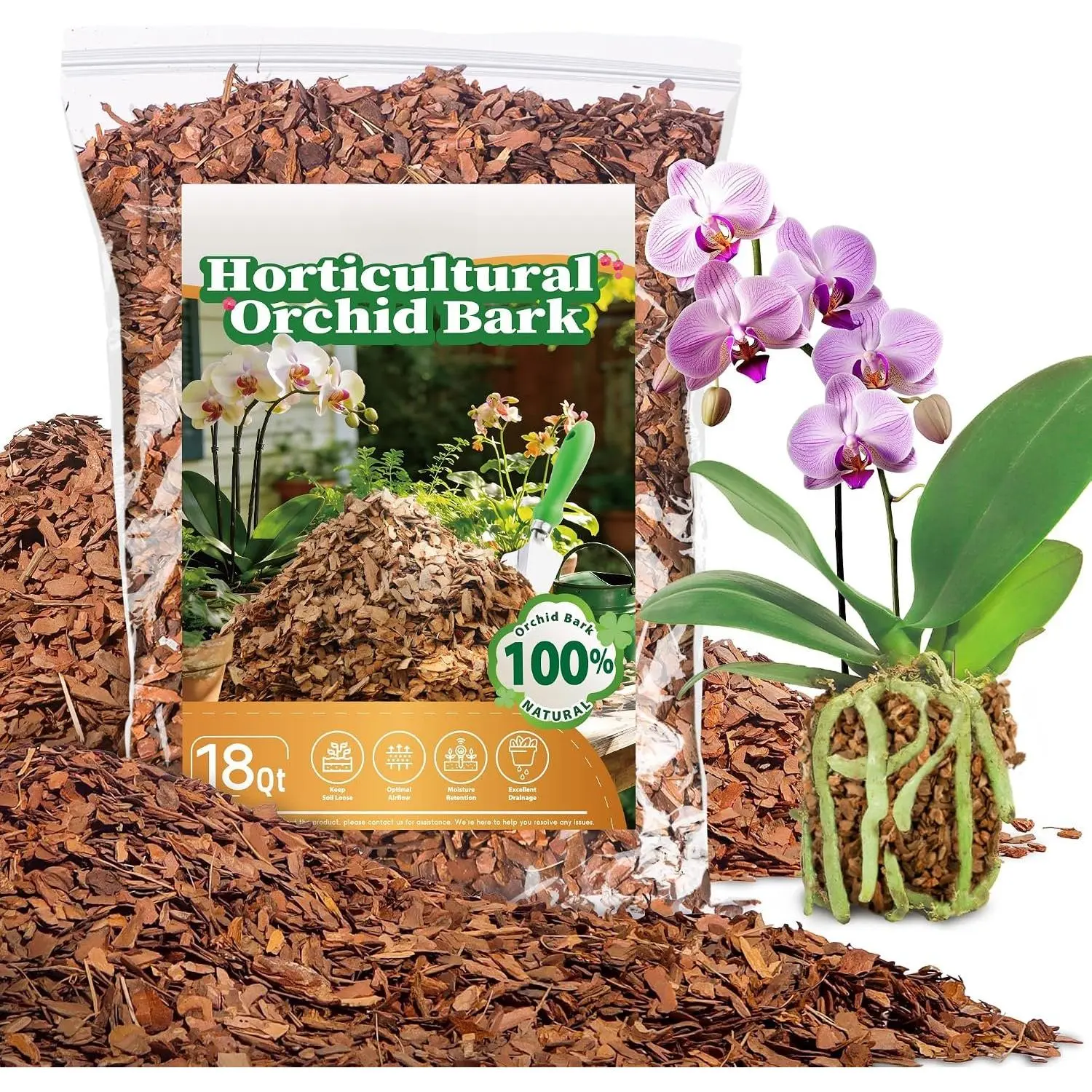 18qt Horticultural Grade Pine Bark Nuggets - Orchid Bark Soils Mulches & Planting Media for Potted Plants, Habitat Mimicking, Moisture Retention, Root Protection, Garden Soil Amendment