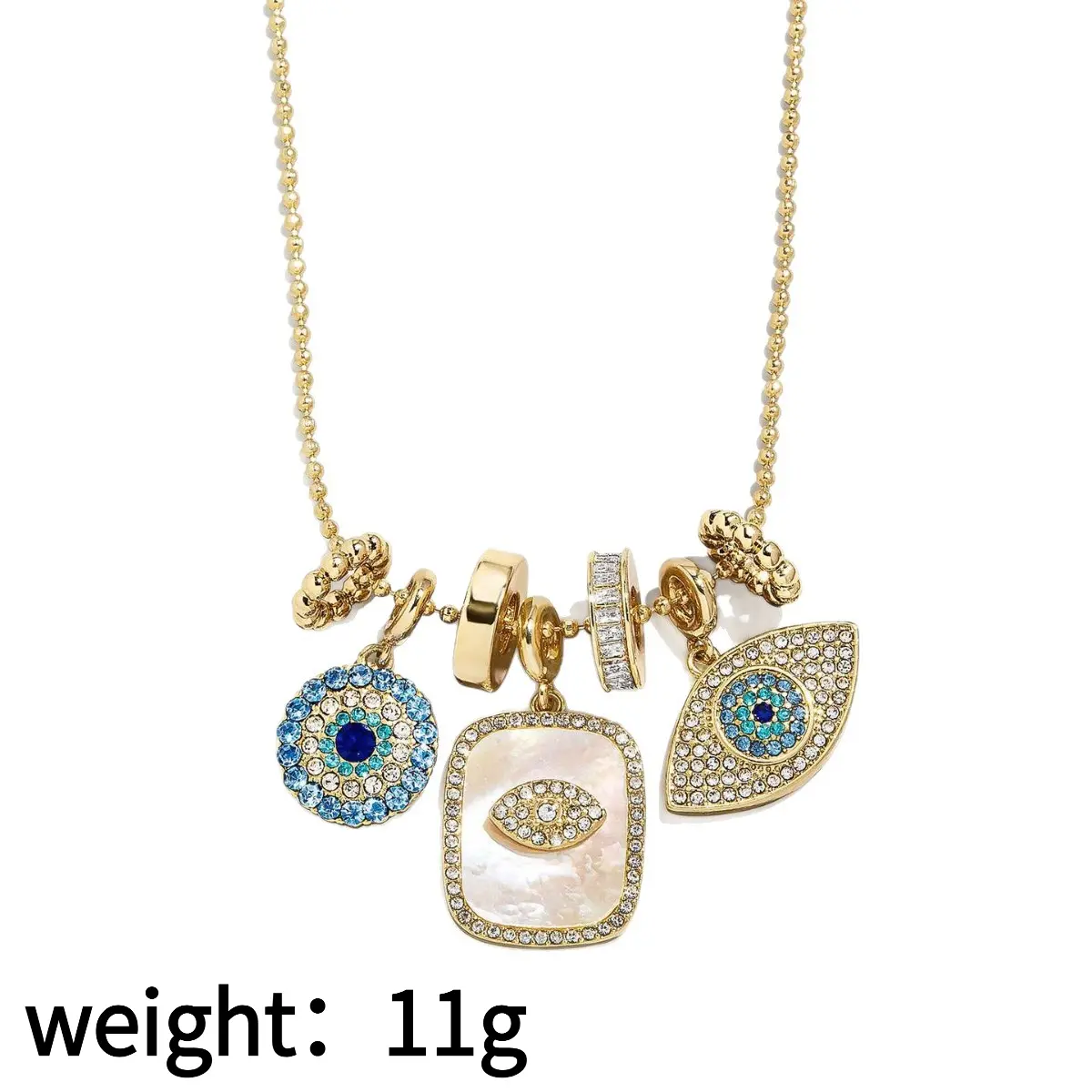 Women's Fashion Costume Jewelry Matching Set - Copper Devil's Eye Motif Pendant Necklace with Hanging Natural White Mother-of-Pearl