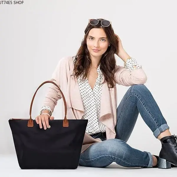 Women's Lightweight Nylon Tote Bag - Fashion Casual, Minimalist Shape, Smooth Zipper, Foldable Shoulder Crossbody Handbag for Daily Use, Daily Use Bags