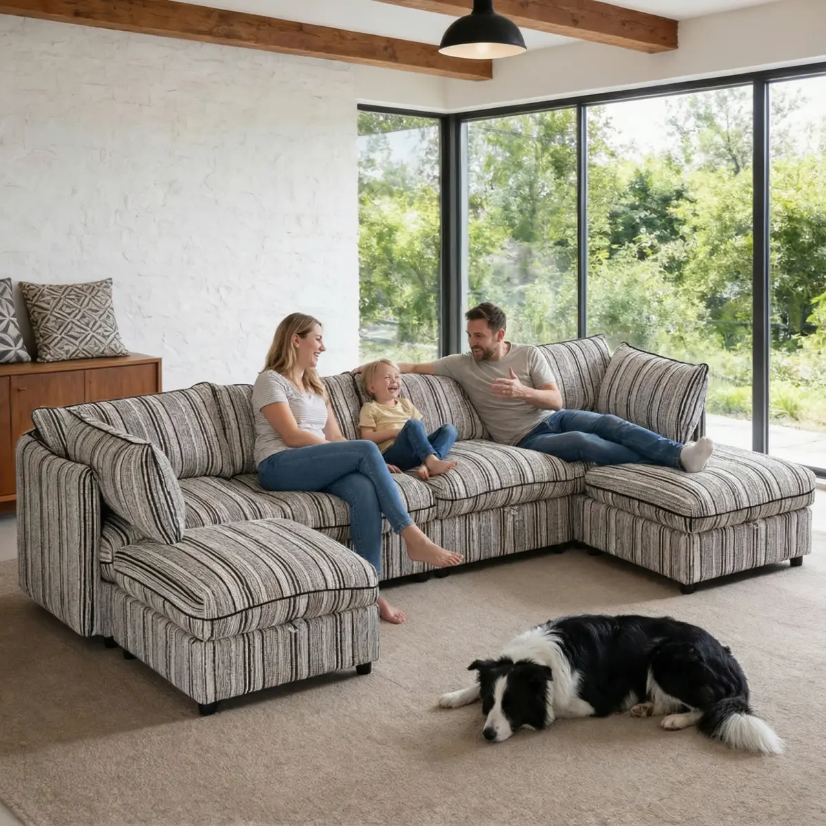 6-Seater L-Shaped Modular Sectional Sofa Bed with Chaise, Sleeper & Storage - Compact Indoor Furniture for Living Room, Apartment, Six-Seater