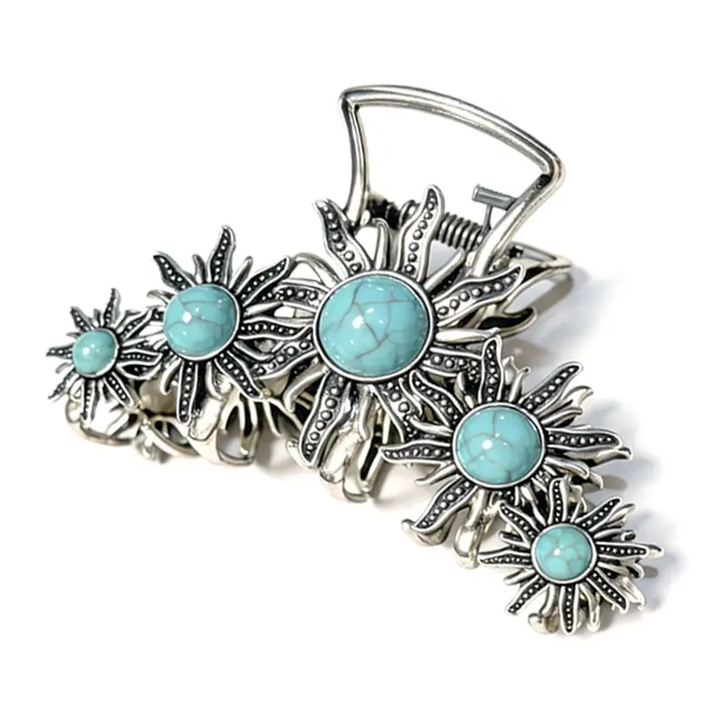 New Retro Silver Turquoise Hair Clip, Bohemian Gothic Viking Style Women's Shark Clip, Metal Hair Claw, Versatile Essential Daily Hairstyle Accessory Gift